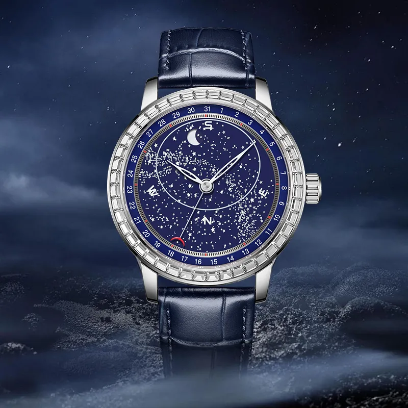 BEXEI Galaxy Expedition Collection Mechanical Movement Genuine Leather Strap Watch Men's Watches Black Dial-5