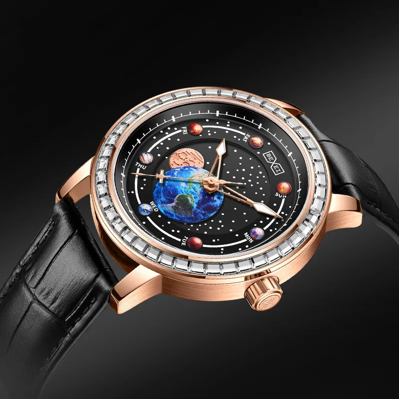 BEXEI Zodiac Collection Automatic Mechanical Movement Leather Watch Bands Watch Men's Watches Black Dial-3