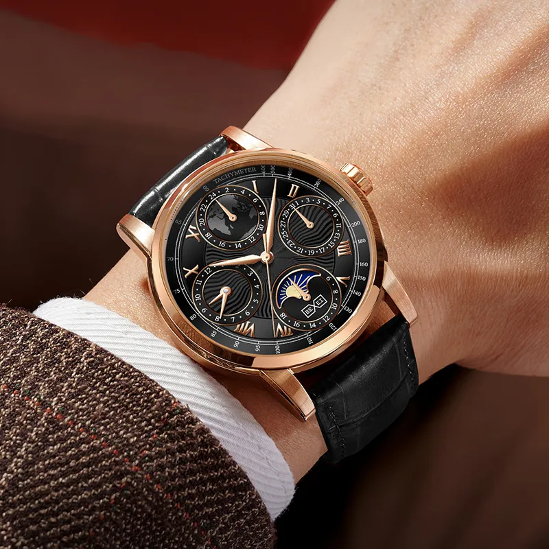 BEXEI Casual Watch Automatic Mechanical Movement Cow Leather Strap Watch Men's Watches White Dial-14