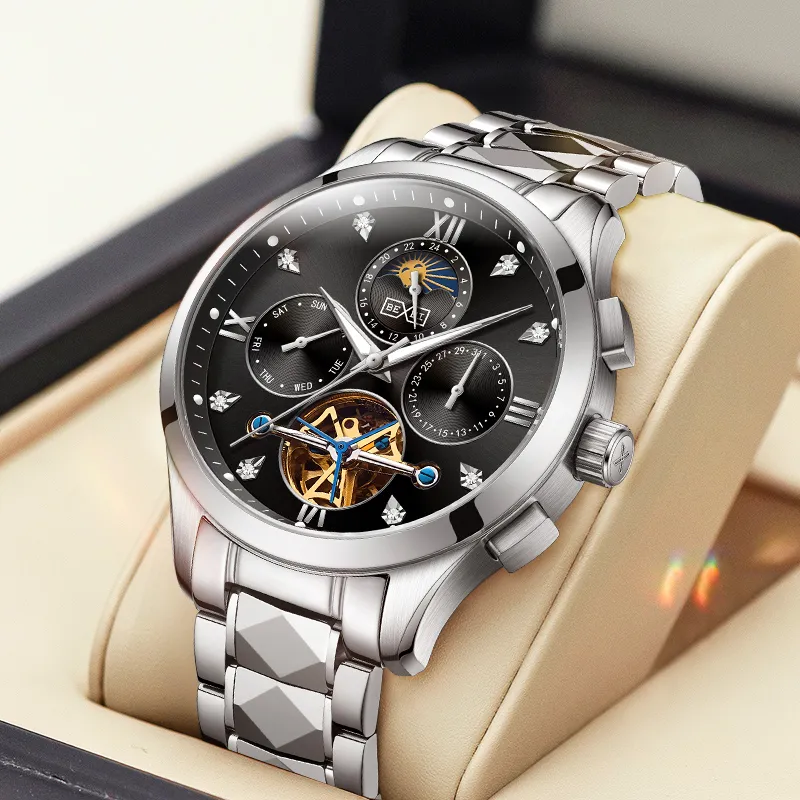 BEXEI Automatic Mechanical Movement Stainless Steel Watchband Watch Men's Watches Blue Dial-16