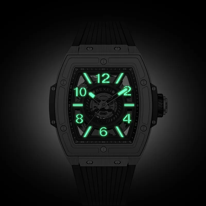BEXEI Flying Life Series Mechanical Movement Silicone Strap Watch Men's Watches Cut-Out Dial BX9138-5
