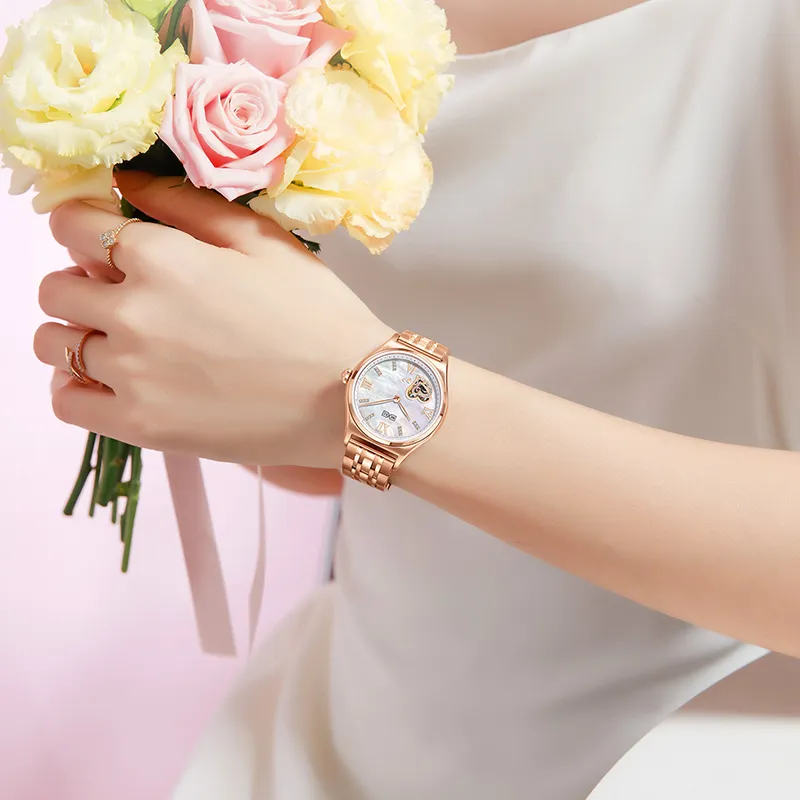 BEXEI Heart To Heart Collection Mechanical Movement Watch Women's Watch Mother-of-Pearl Color Watch Dial-2