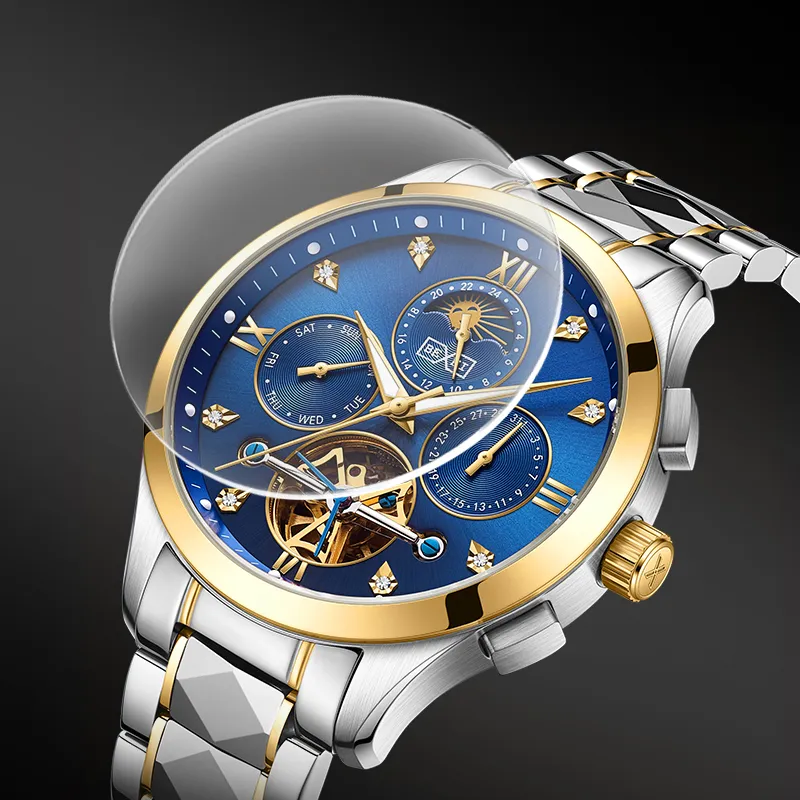 BEXEI Automatic Mechanical Movement Stainless Steel Watchband Watch Men's Watches Blue Dial-1