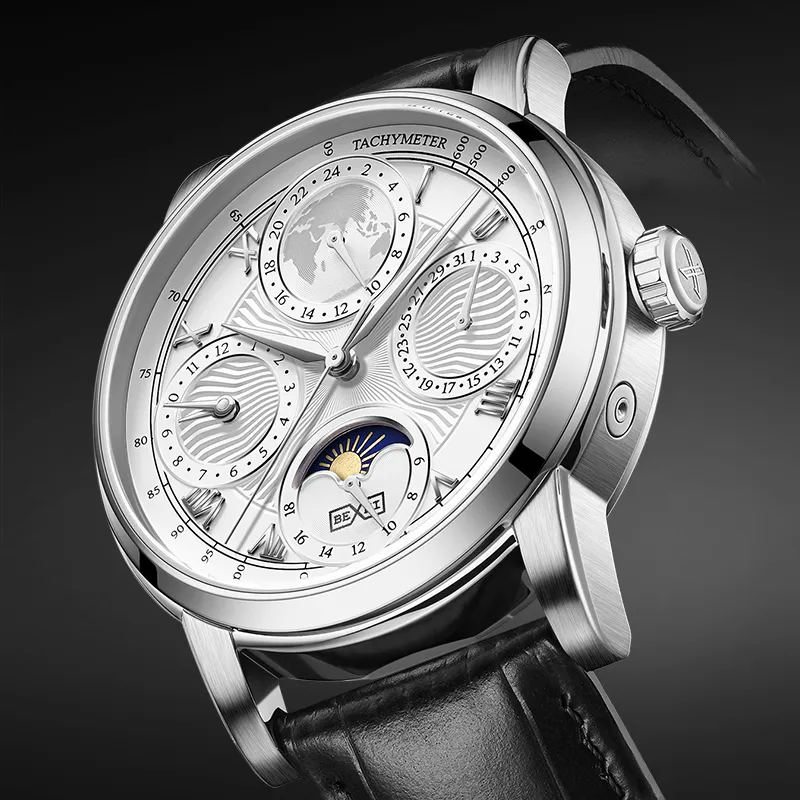 BEXEI Casual Watch Automatic Mechanical Movement Cow Leather Strap Watch Men's Watches White Dial-22