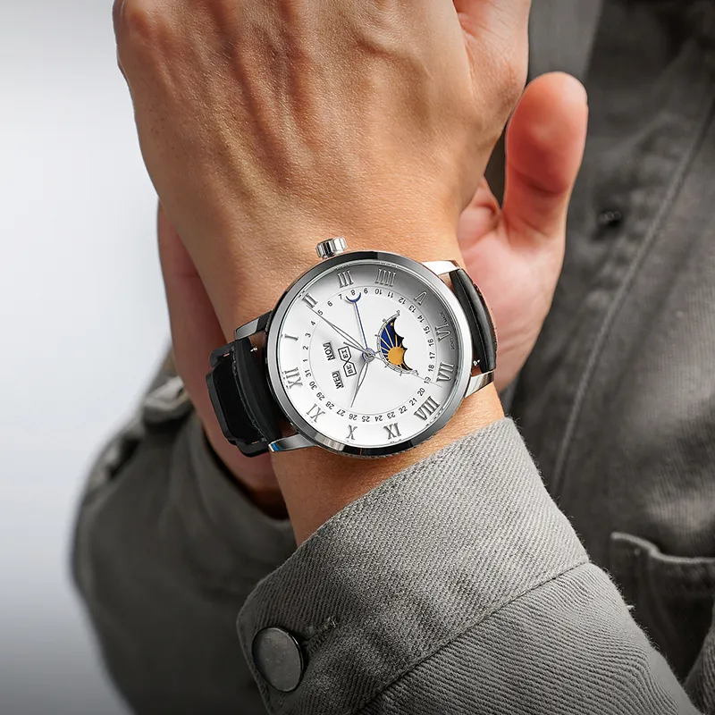 BEXEI Daybreak Light Collection Automatic Mechanical Movement Rubber Strap Watch Men's Watches White Dial-1