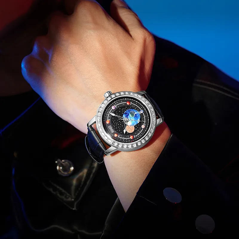 BEXEI Zodiac Collection Automatic Mechanical Movement Leather Watch Bands Watch Men's Watches Black Dial-10