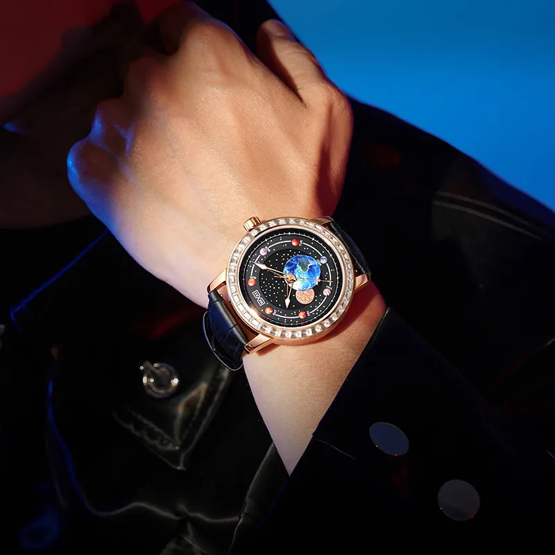 BEXEI Zodiac Collection Automatic Mechanical Movement Leather Watch Bands Watch Men's Watches Black Dial-1