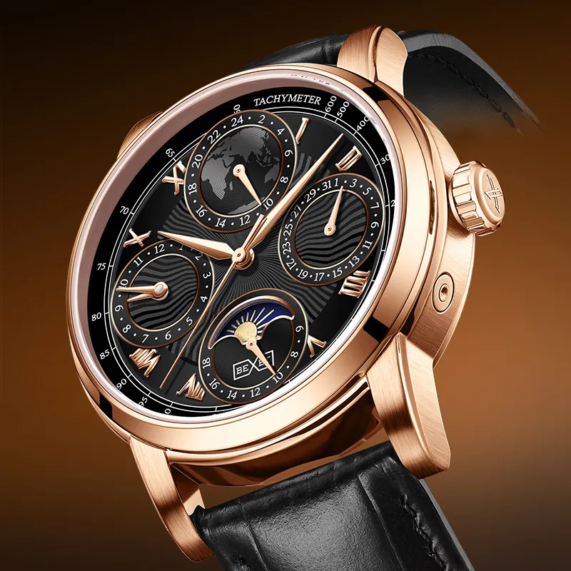 BEXEI Casual Watch Automatic Mechanical Movement Cow Leather Strap Watch Men's Watches White Dial-12