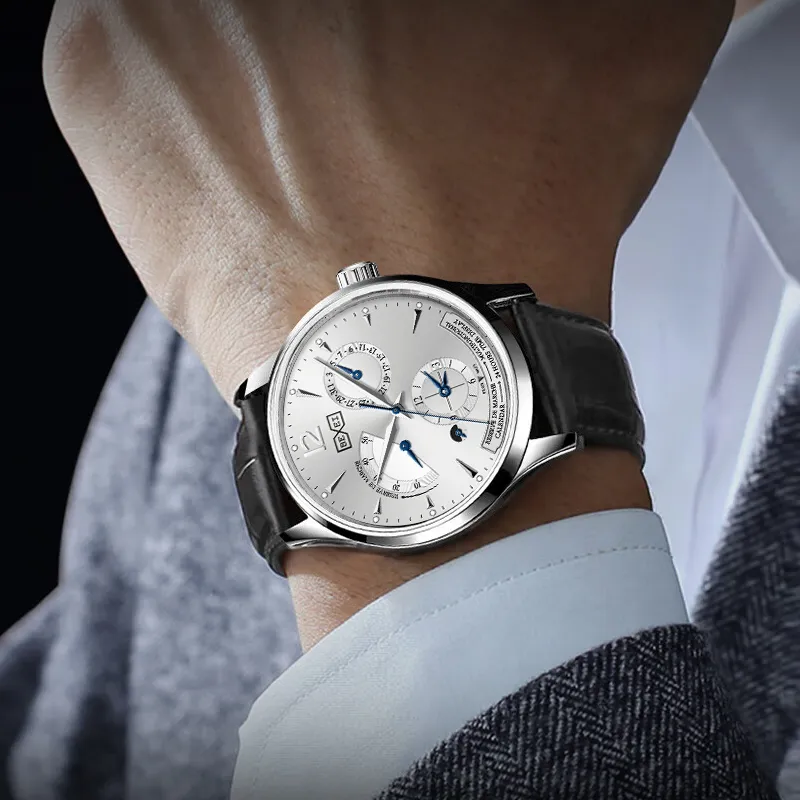 BEXEI Masterpiece Collection Mechanical Movement Genuine Leather Strap Watch Men's Watches White Dial BX9168-1