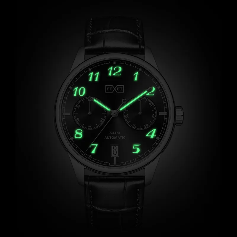 BEXEI Dual-Pupils Collection Automatic Mechanical Movement Rubber Strap Watch Men's Watches Black Dial BX9167-4
