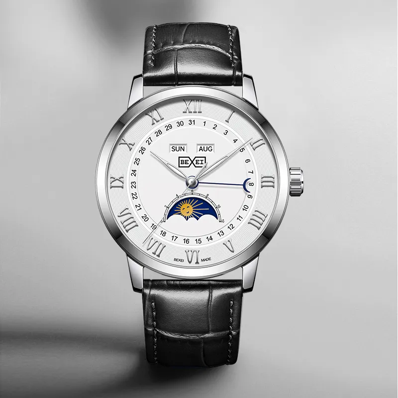 BEXEI Daybreak Light Collection Automatic Mechanical Movement Rubber Strap Watch Men's Watches White Dial-2