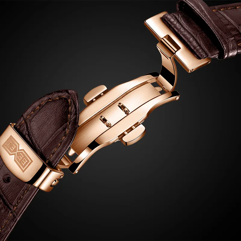 BEXEI Casual Watch Automatic Mechanical Movement Cow Leather Strap Watch Men's Watches White Dial-8