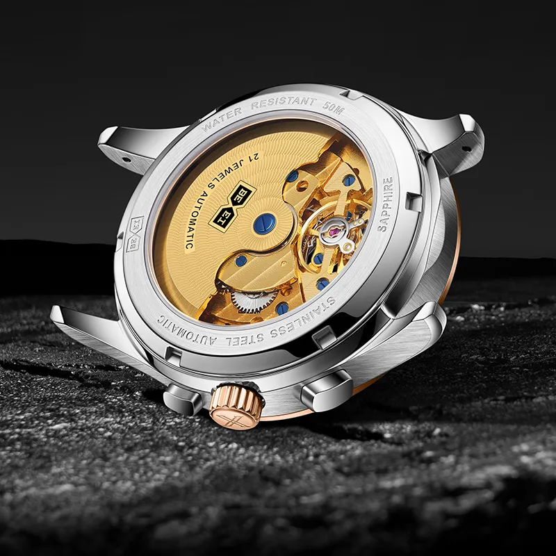 BEXEI Casual Watch Automatic Mechanical Movement Stainless Steel Watchband Watch Men's Watches Black Dial-7