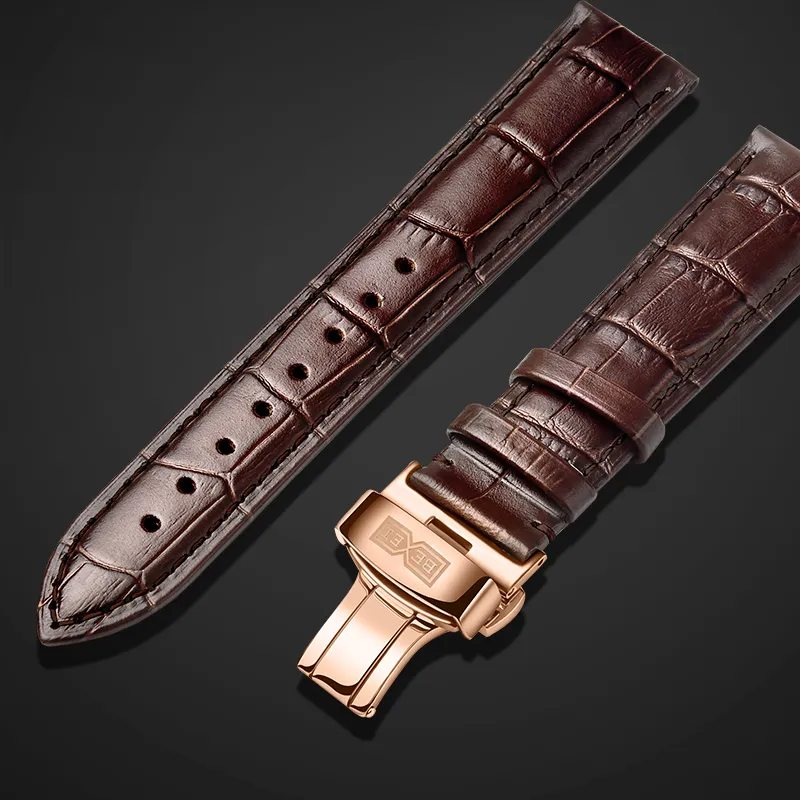 BEXEI Casual Watch Automatic Mechanical Movement Cow Leather Strap Watch Men's Watches White Dial-9