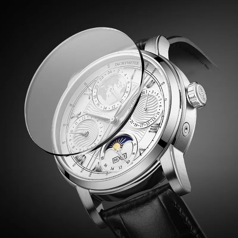 BEXEI Casual Watch Automatic Mechanical Movement Cow Leather Strap Watch Men's Watches White Dial-21