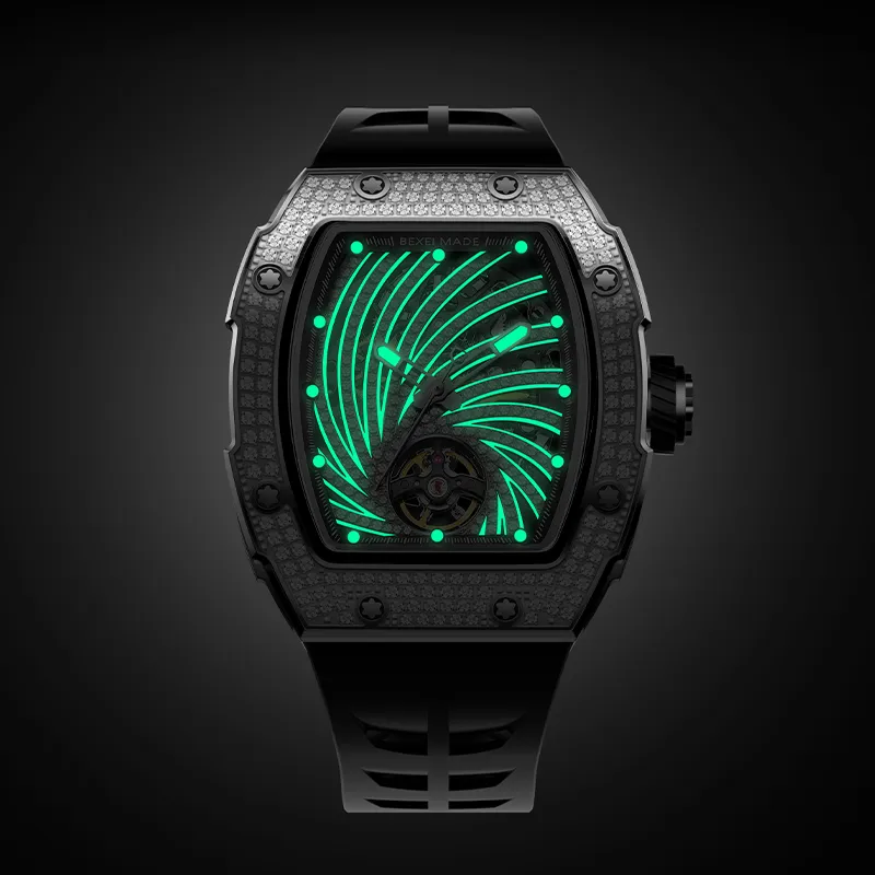 BEXEI Storm Eye Collection Automatic Mechanical Movement Rubber Strap Watch Men's Watches Cut-Out Dial BX9165-9