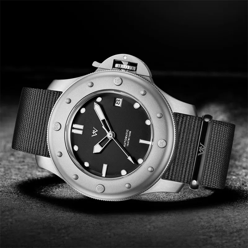Welly Merck Automatic Mechanical Movement Nylon Strap Men's Watches Black Dial-5