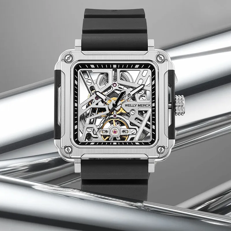 Welly Merck Automatic Mechanical Movement Men's Watches Cut Out Dial WM091M 1-13
