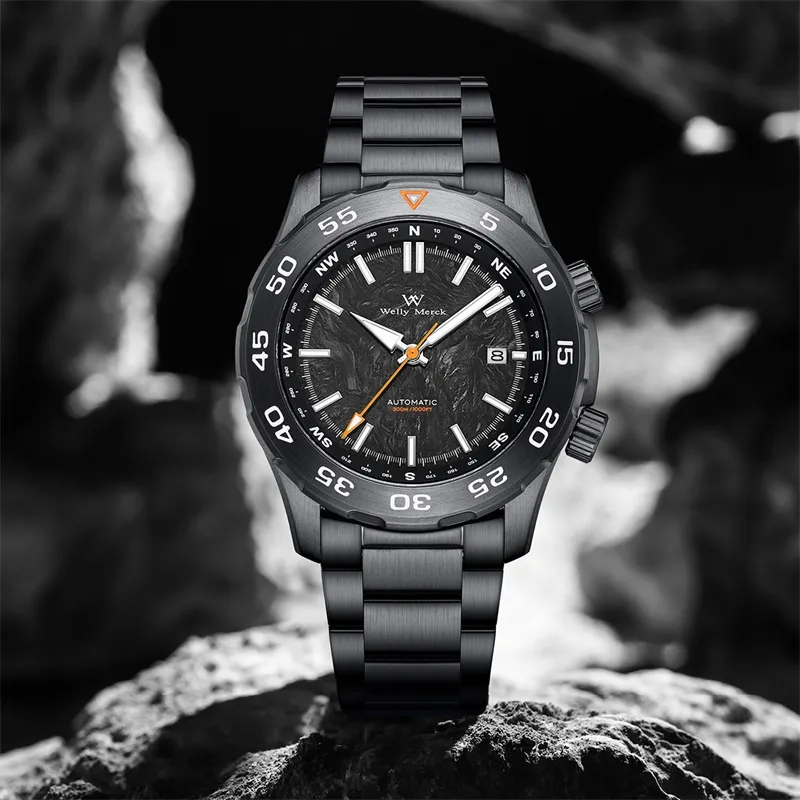 Welly Merck Automatic Mechanical Movement Stainless Steel Strap Watch Men's Watches Black Dial-1