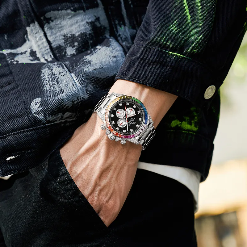 Welly Merck Mechanical Movement Stainless Steel Watchband Watch Men's Watches Black Dial-3