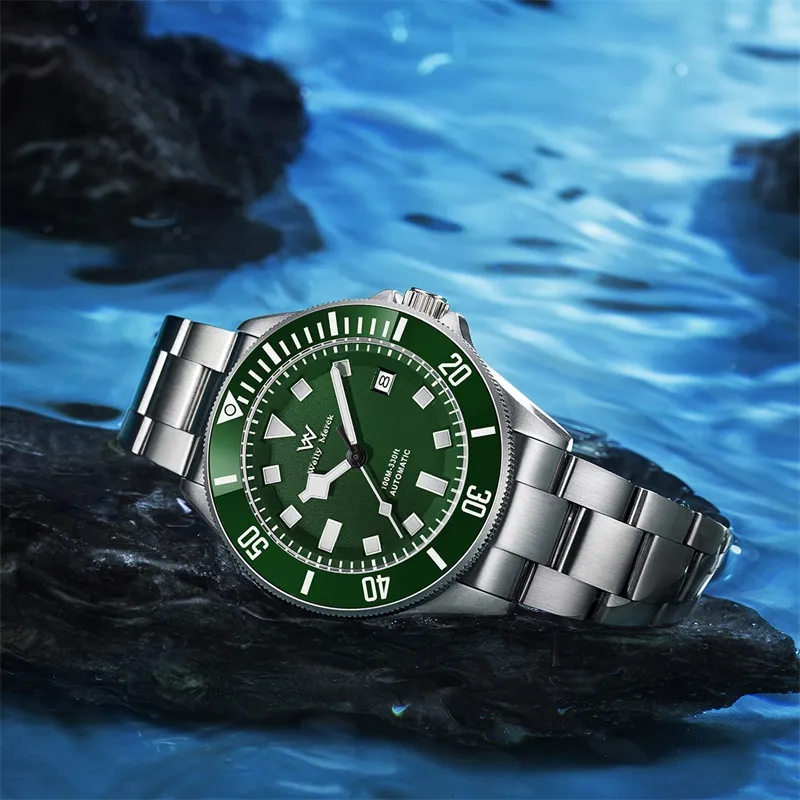 Welly Merck Mechanical Movement Stainless Steel Watchband Watch Men's Watches Green Dial-2