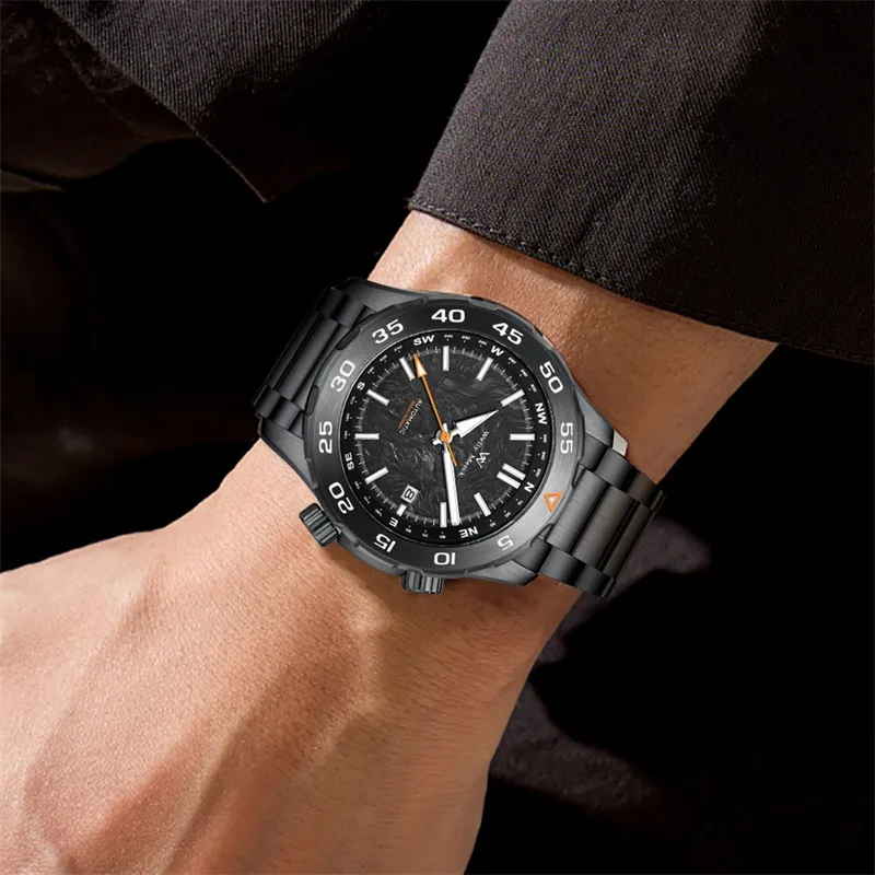 Welly Merck Automatic Mechanical Movement Stainless Steel Strap Watch Men's Watches Black Dial-3