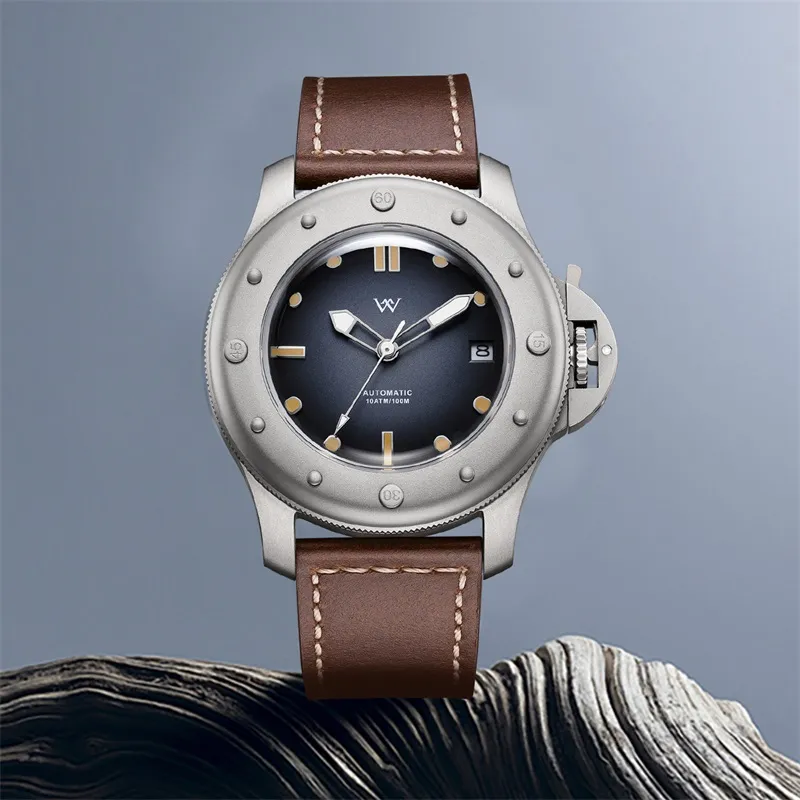 Welly Merck Automatic Mechanical Movement Leather Watch Bands Men's Watches Black Dial-11