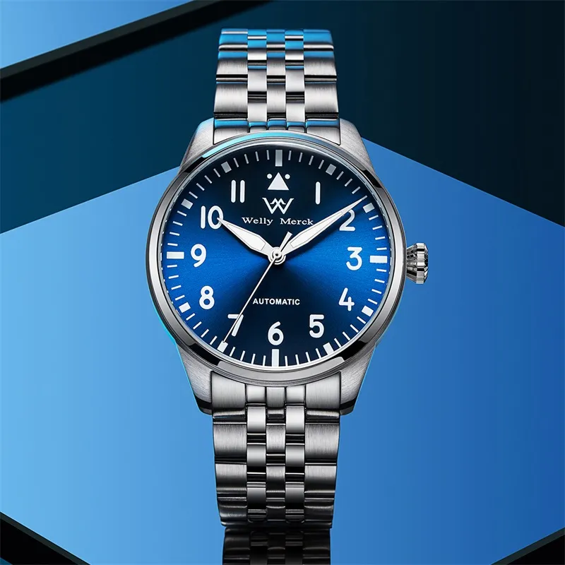 Welly Merck Automatic Mechanical Movement Watch Men's Watches Black Dial-7