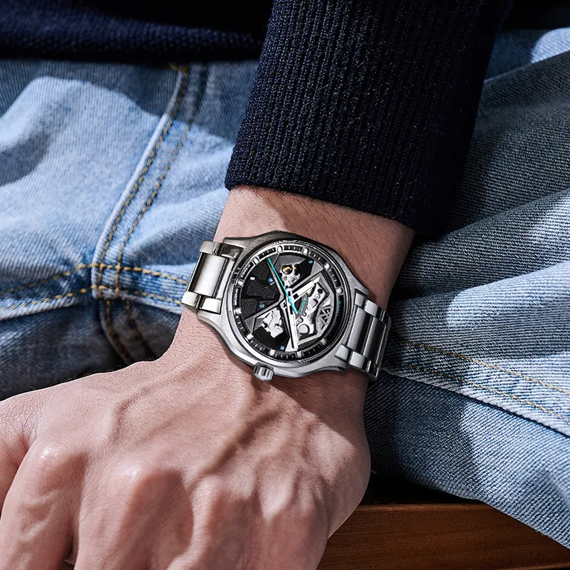 Welly Merck Automatic Mechanical Movement Stainless Steel Strap Watch Men's Watches Cut-Out Dial-10