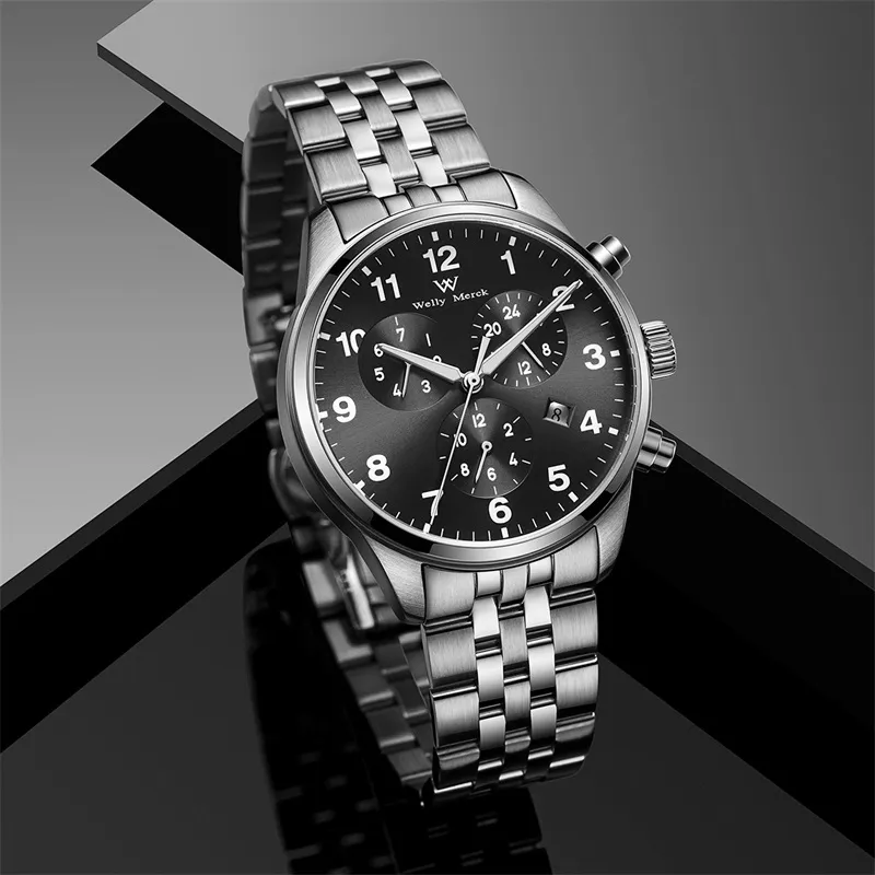 Welly Merck Automatic Mechanical Movement Watch Men's Watches Black Dial-4