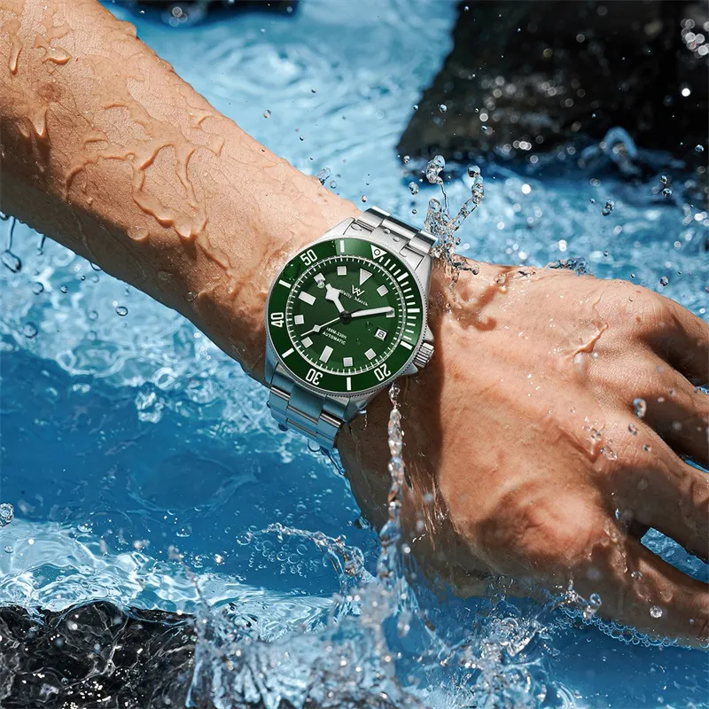 Welly Merck Mechanical Movement Stainless Steel Watchband Watch Men's Watches Green Dial-4