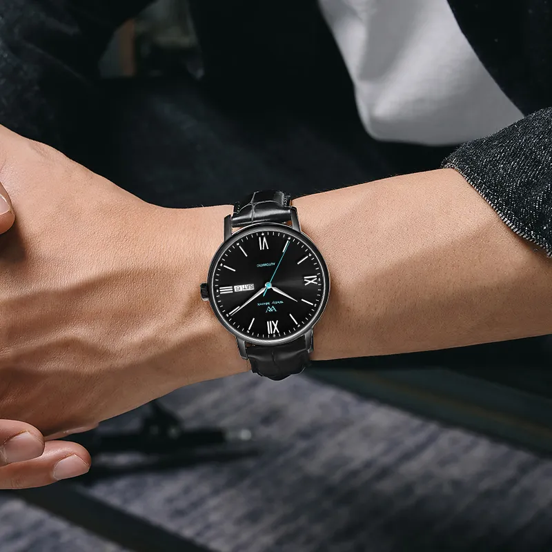 Welly Merck Mechanical Movement Stainless Steel Strap Watch Men's Watches Black Dial-5
