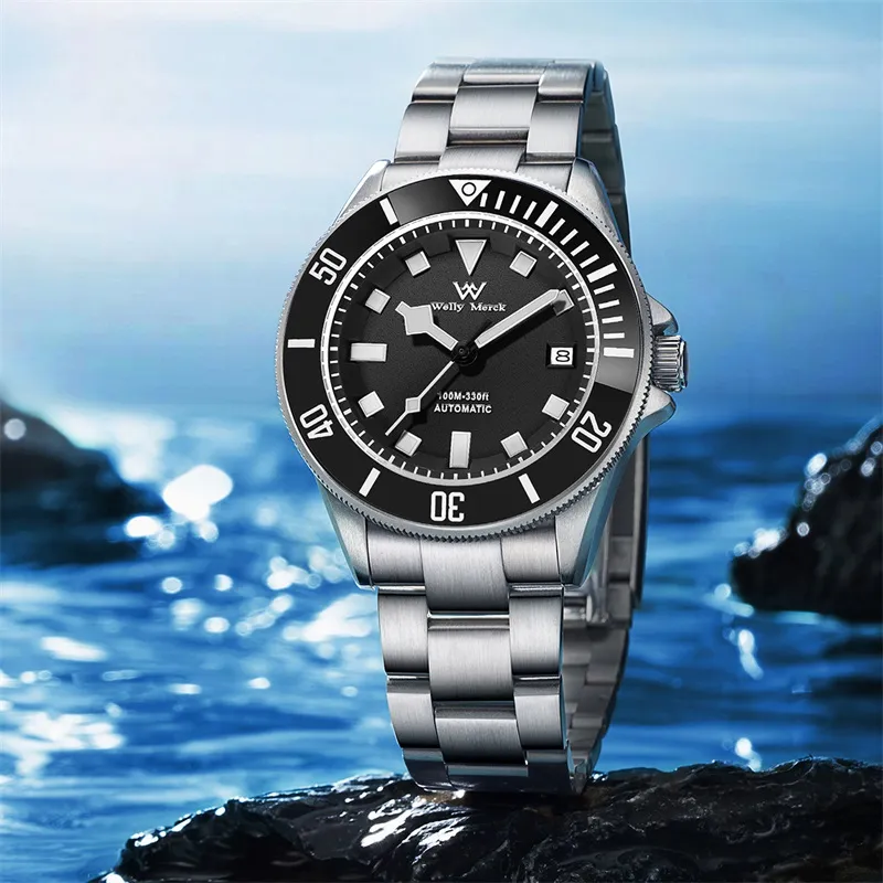 Welly Merck Mechanical Movement Stainless Steel Watchband Watch Men's Watches Green Dial-8