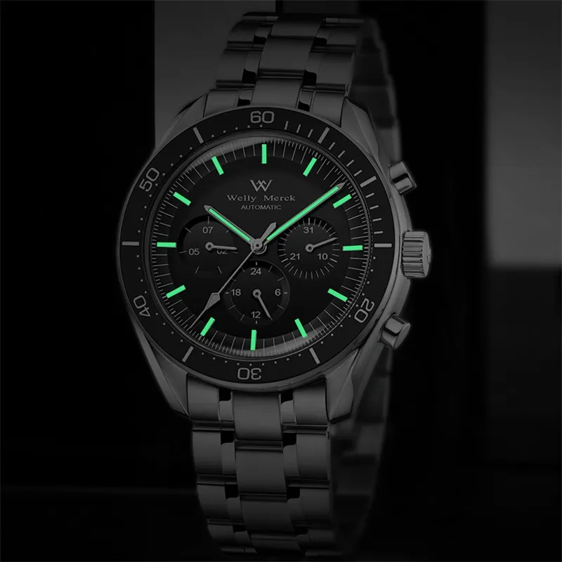 Welly Merck Automatic Mechanical Movement Watch Men's Watches Black Dial-2