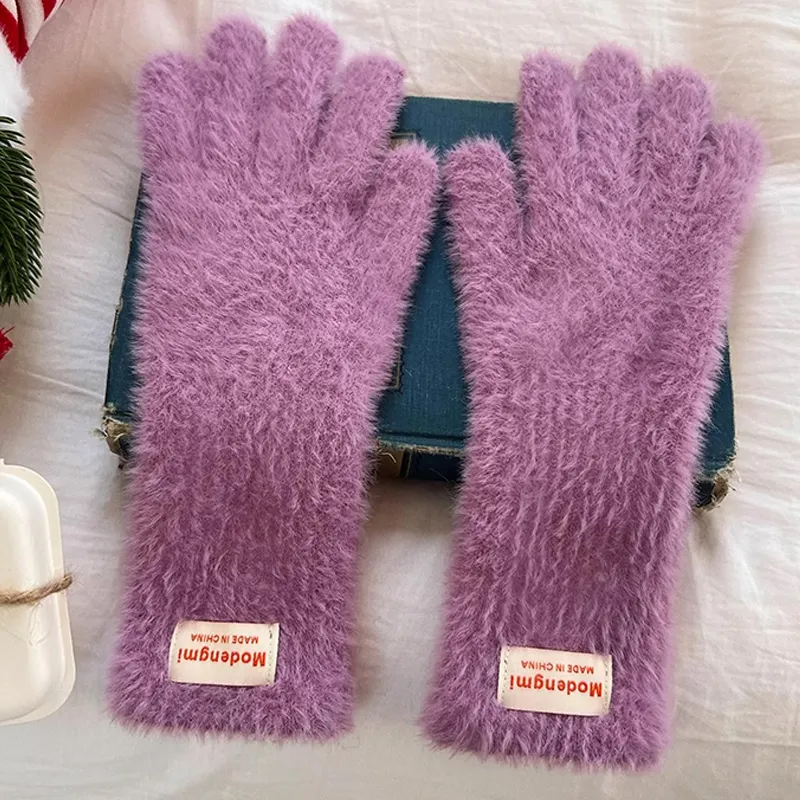 MUSTKOO Knitted Fabric Knit Gloves Women's Milk White-9