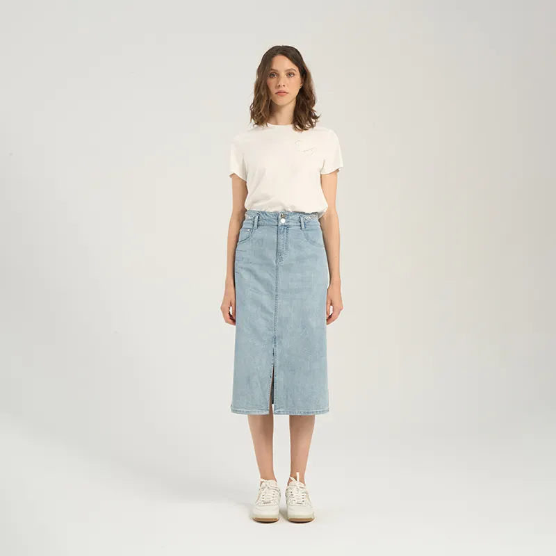 RARE Denim Long Skirt Women's Blue-6