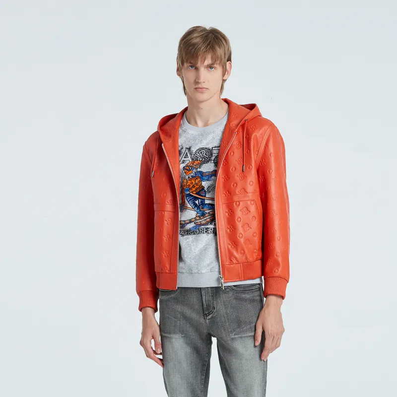 RARE Leather Jacket Men's Orange Red-5