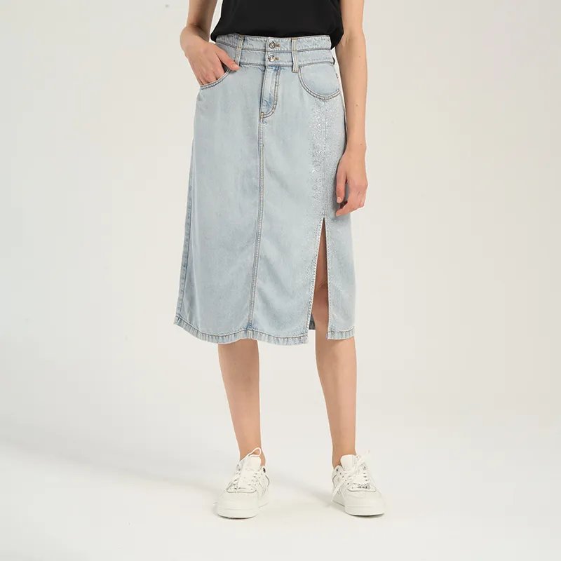RARE Denim Long Skirts Women's Blue-4