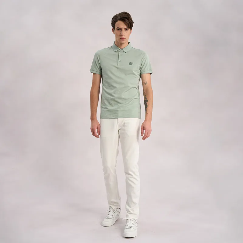RARE Lapel Short Sleeved T Shirts Polo Shirt Men's Light Green-7
