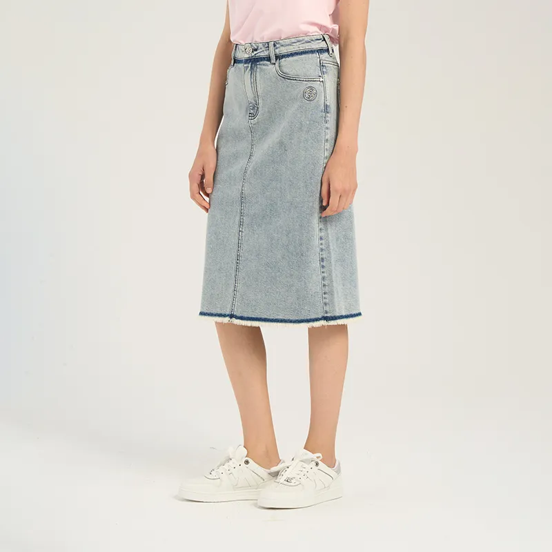 RARE Denim Long Skirt Women's Blue-5
