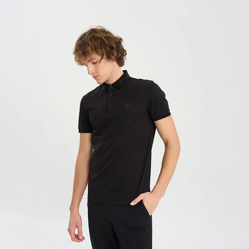 RARE Short Sleeved Polo Shirt Men's Black-5