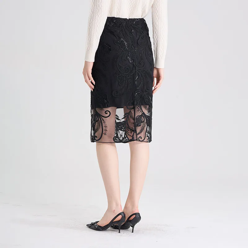 RARE Casual Long Skirts Women's Black-5