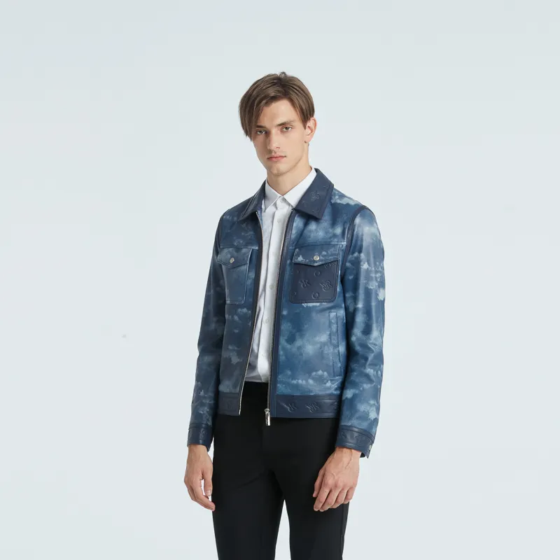 RARE Leather Jackets Men Blue-5