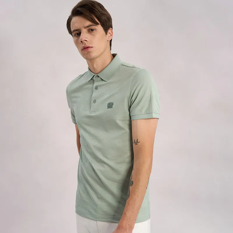 RARE Lapel Short Sleeved T Shirts Polo Shirt Men's Light Green-5
