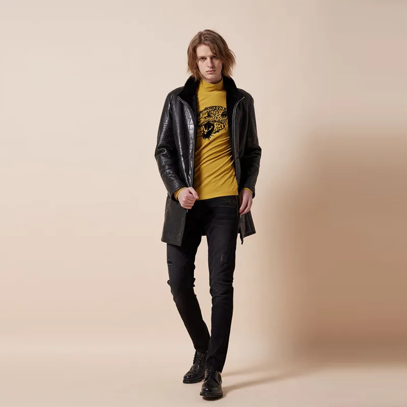RARE Shearling Coat Men's Black-5