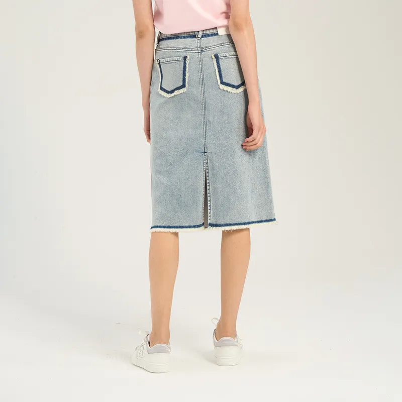 RARE Denim Long Skirt Women's Blue-6