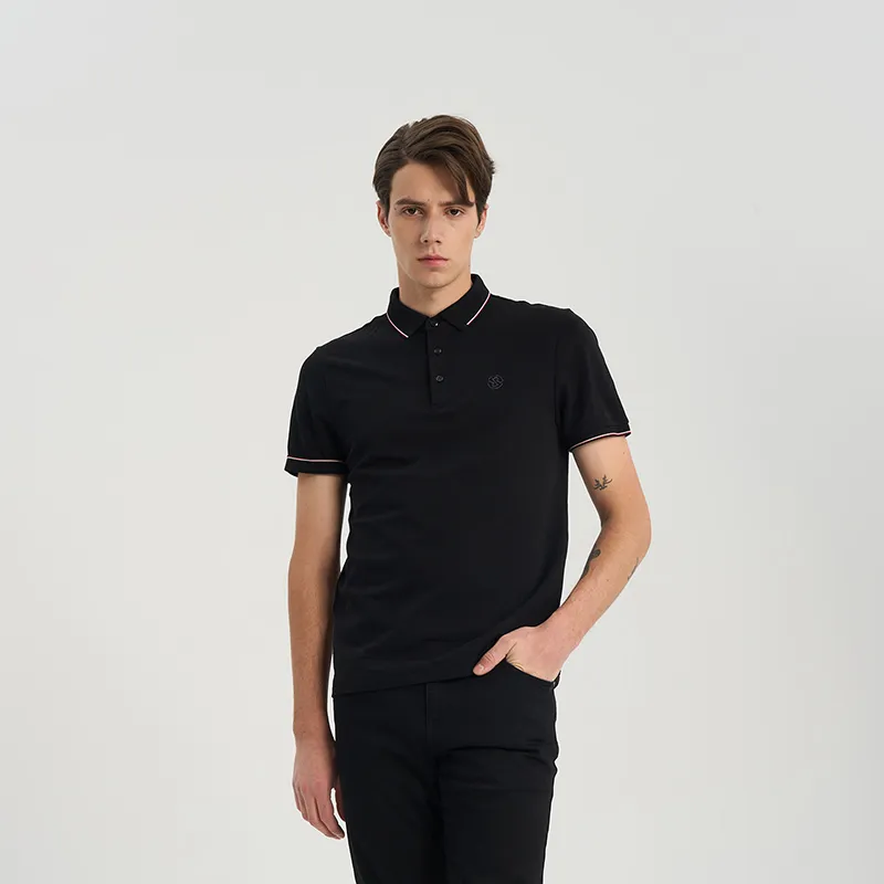 RARE Lapel Short Sleeved T Shirts Polo Shirt Men's Black-4
