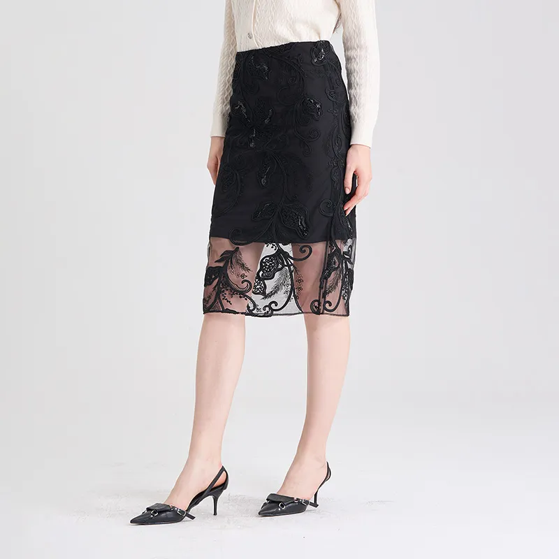 RARE Casual Long Skirts Women's Black-4