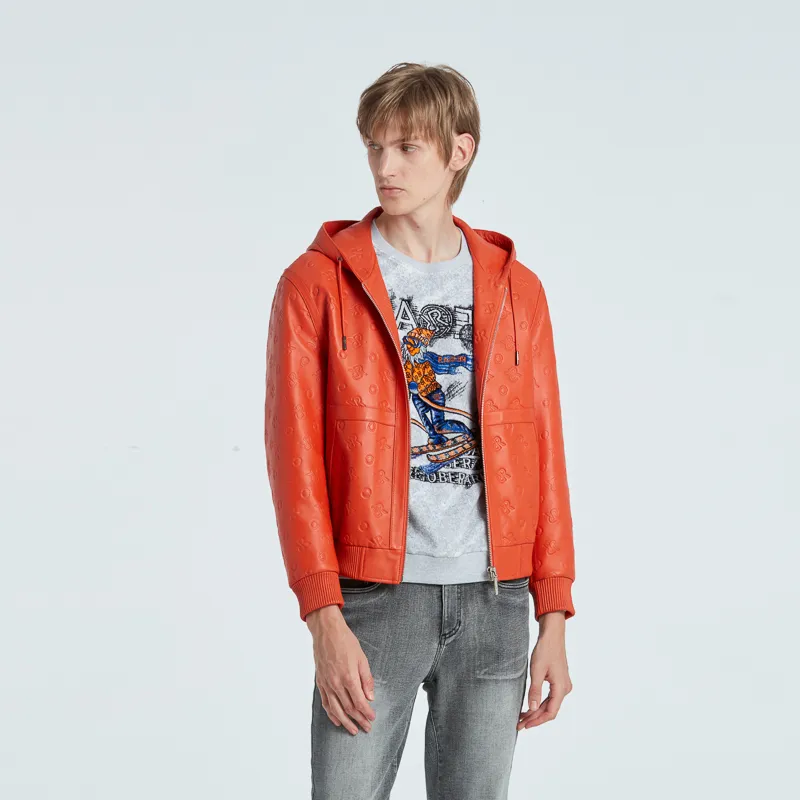 RARE Leather Jacket Men's Orange Red-4