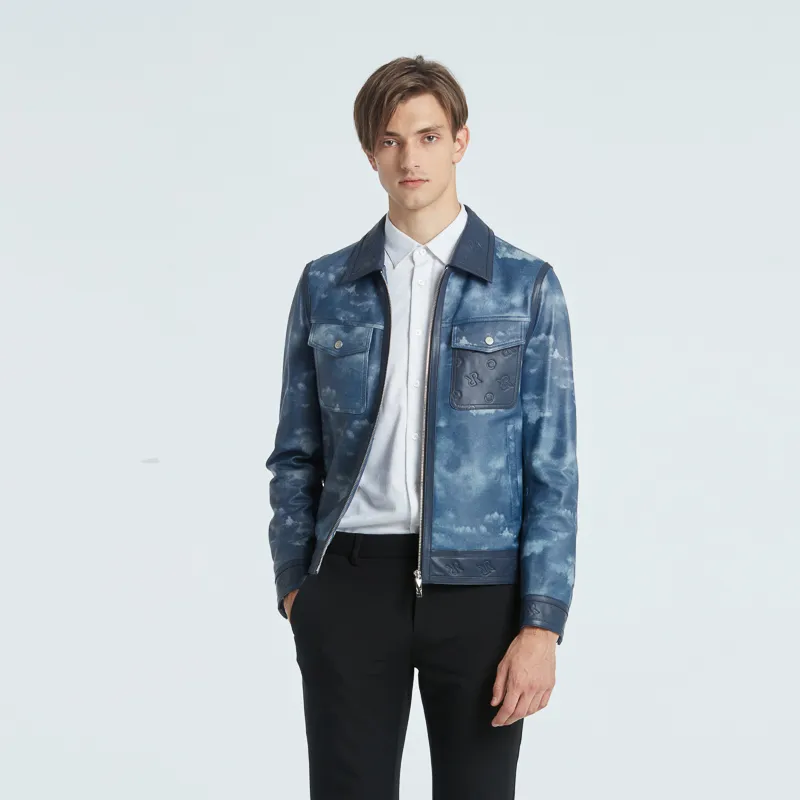 RARE Leather Jackets Men Blue-4